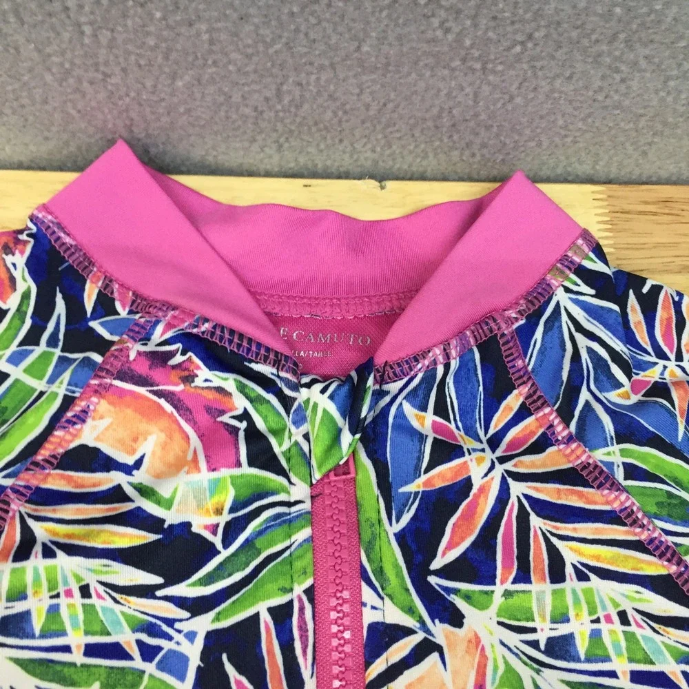 Vince Camuto Girls Long Sleeve One Piece Swimsuit Tropical Palm Print‎ Size 12